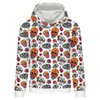 CLASSIC WOMEN’S HOODIE (POLA) - SKULLS pat. 3 / white (DIA DE LOS MUERTOS) - looped knit fabric - XS