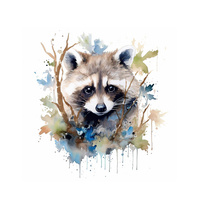 WATERCOLOR RACCOON pat. 1 - panel (60cm x 50cm) Waterproof woven fabric