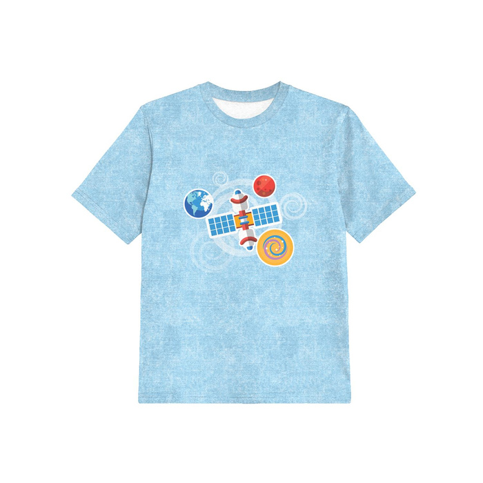 KINDER T-SHIRT(104/110) - SATTELIT (WELTRAUMEXPEDITION) / ACID WASH HELLBLAU - Single Jersey