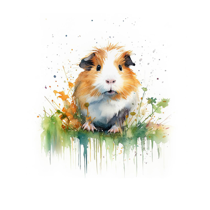 WATERCOLOR GUINEA PIG - Paneel (75cm x 80cm) Baumwoll Webware