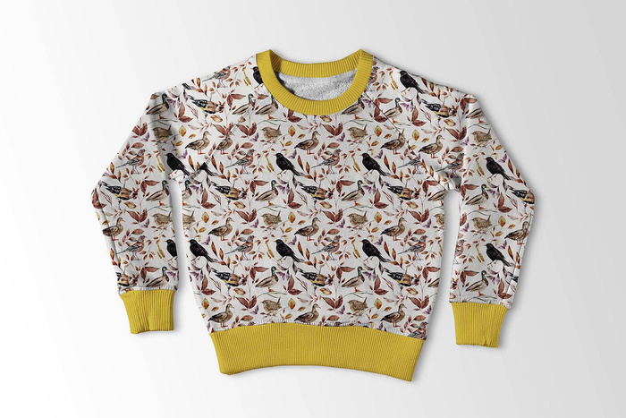 VÖGEL M. 2 / WEIß (BUNTER HERBST)  - Baumwoll Webware