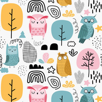 PAINTED OWLS - Cotton woven fabric