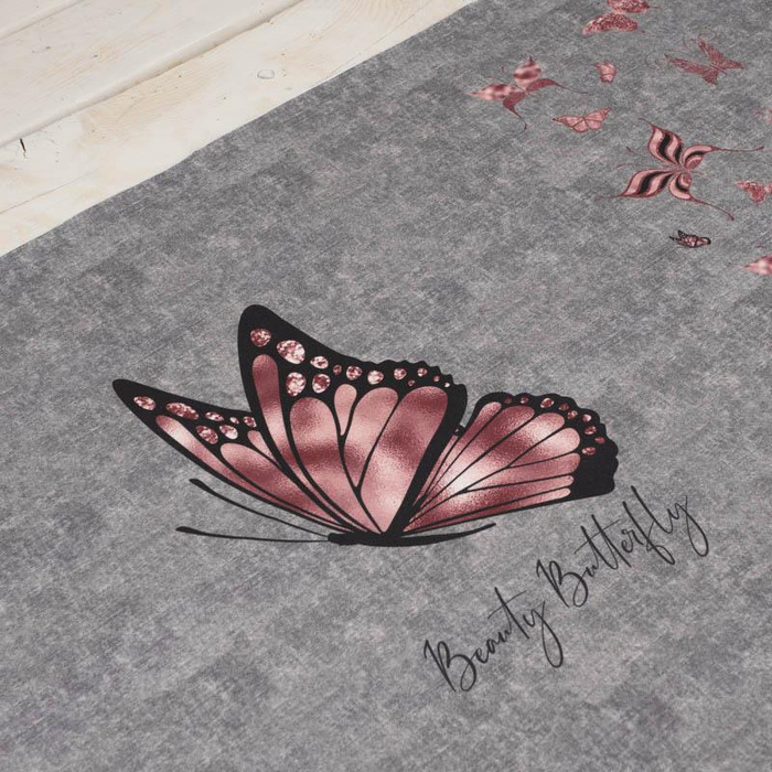 BEAUTY BUTTERFLY (GLITTER SCHMETTERLINGE) / ACID WASH GRAU - panoramisches Paneel (60cm x 155cm)