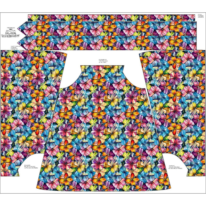 DRESS "DALIA" MINI - WATER-COLOR FLOWERS pat. 8 - sewing set L-XL