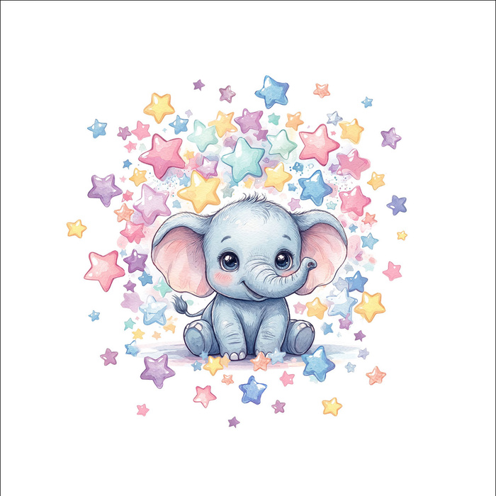 CUTE ELEPHANT - panel (60cm x 50cm)  Cotton woven fabric