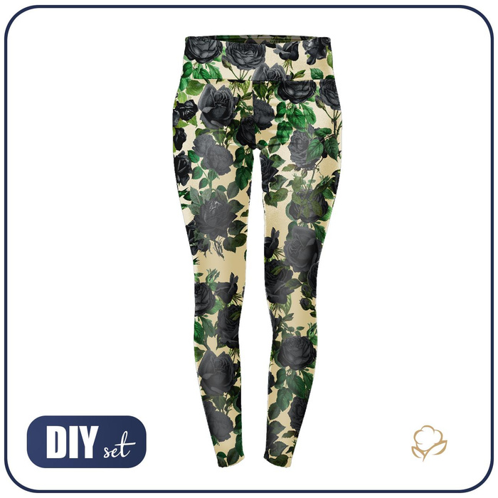 SPORTS LEGGINGS - BLACK ROSES - L