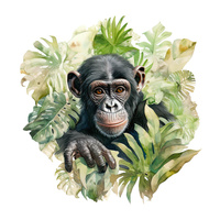 WATERCOLOR MONKEY - panel (75cm x 80cm) tkanina bawełniana
