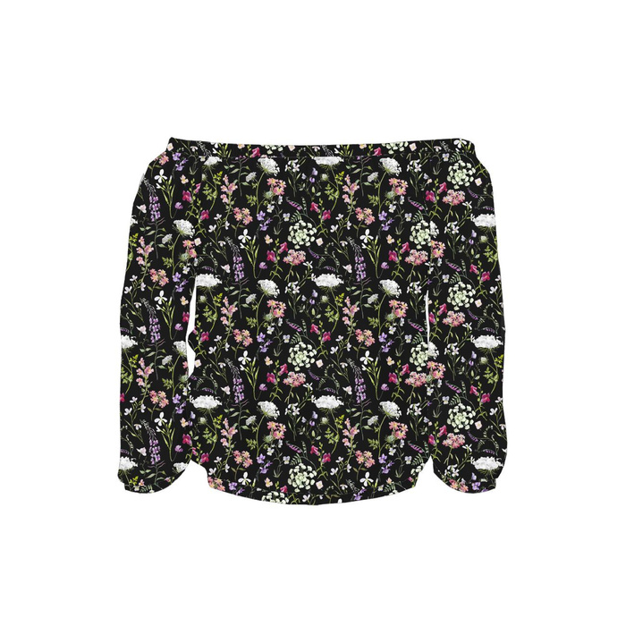 Bardot neckline blouse (SOFIA) - PASTEL FLOWERS / black - sewing set