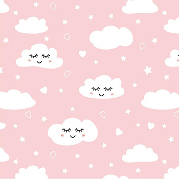 SLEEPING CLOUDS (PASTEL SKY) / salmon pink - Waterproof woven fabric
