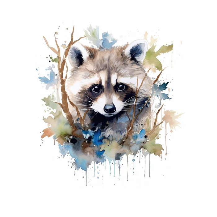 WATERCOLOR RACCOON ms. 1 - Panel (75cm x 80cm) SINGLE JERSEY PANEL