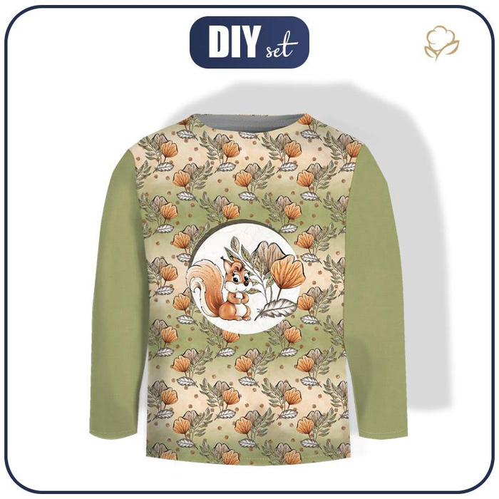 LONGSLEEVE - SQUIRRELS AND LEAVES pat. 1 (AUTUMN IN THE FOREST) - single jersey (110/116)