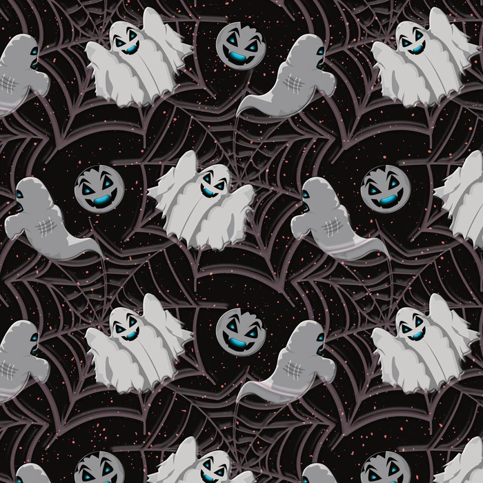 SPOOKY GHOSTS / BLACK (SCARY HALLOWEEN) - lehký, česaný úplet