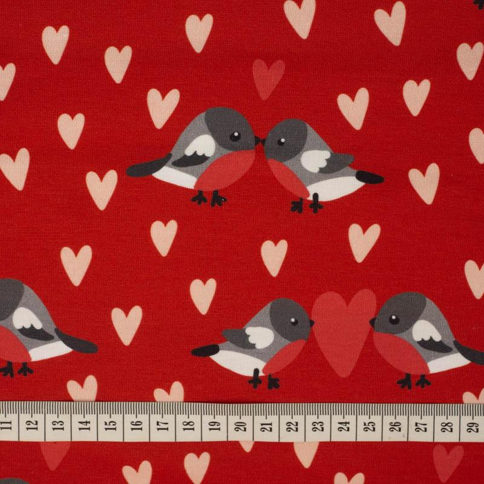 BIRDS IN LOVE PAT. 2 / RED (BIRDS IN LOVE) - looped knit fabric