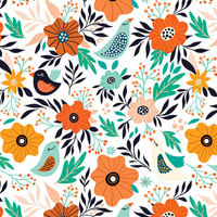FOLK BIRDS 2.0 / white - Cotton woven fabric