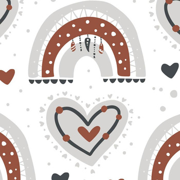 VALENTINESTAG REGENBOGEN M. 3 / weiß (REGENBOGEN UND HERZEN) - Baumwoll Webware