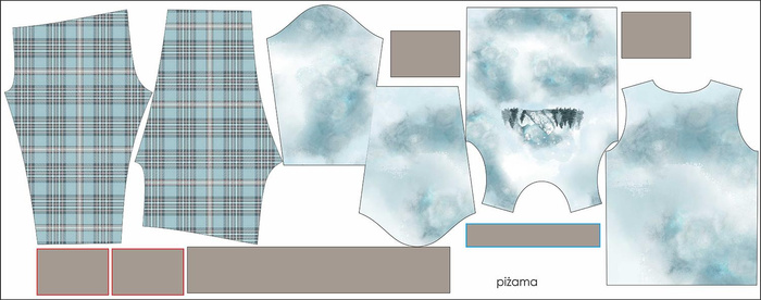 CHILDREN'S PAJAMAS " MIKI" - TREES AND MOUNTAINS (WINTER IN THE MOUNTAIN) - Elastic cotton knit fabric (122/128)