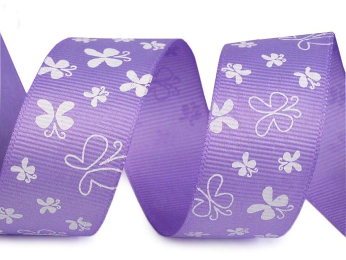 Tasiemka rypsowa 26mm motylki- fioletowa (PLUM)
