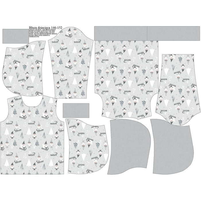 KID'S HOODIE (ALEX) - SLEDDING DWARFS (FOREST DWARFS) / GREY - sewing set