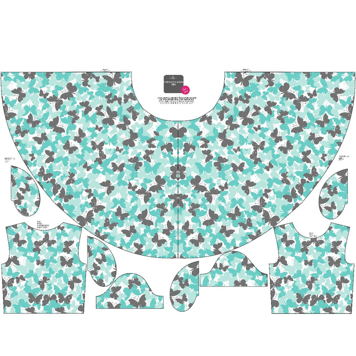 KID'S DRESS "MIA" - BUTTERFLIES / aqua - sewing set (146/152)