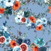 WATER-COLOR FLOWERS pat. 2 / light blue - looped knit fabric