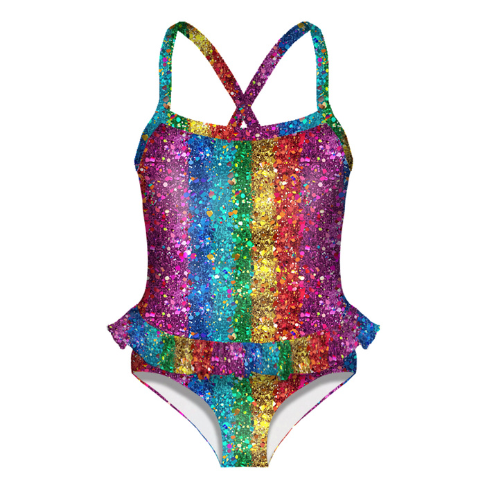 Girl's swimsuit (122-128) - HOLOGRAPHIC RAINBOW WZ. 1 - sewing set 