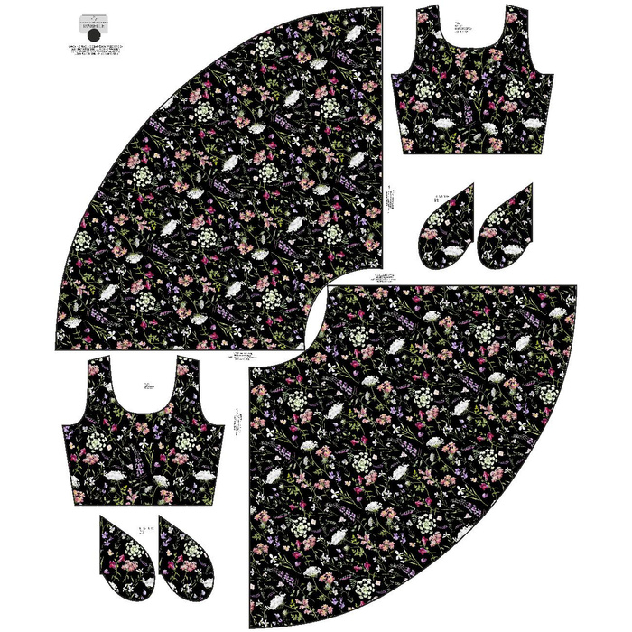DRESS "ISABELLE" - PASTEL FLOWERS / black - sewing set XS