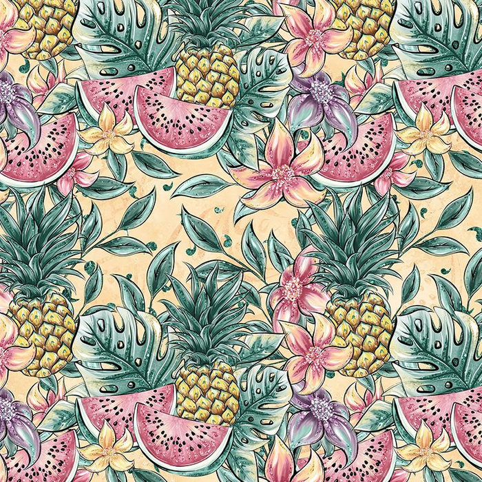 TROPICAL FRUIT MIX  - single jersey with elastane 