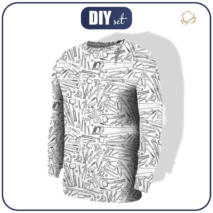 MĘSKA BLUZA - NARZĘDZIA ( szare ) / biały - elastyczna dresówka drapana XL