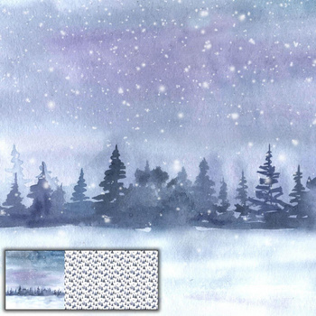 WINTERLANDSCHAFT M.2 / WEIHNACHTSBÄUME (GEMALTER WALD) - panoramisches Paneel (80cm x 155cm)