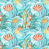 SURFBOARDS AND SHELLS / waves - Cotton woven fabric