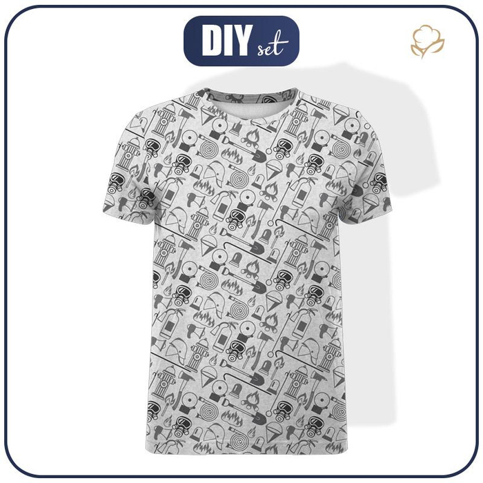 T-SHIRT MĘSKI - STRAŻ POŻARNA (HOBBY I ZAWODY) - szary / acid - single jersey XL