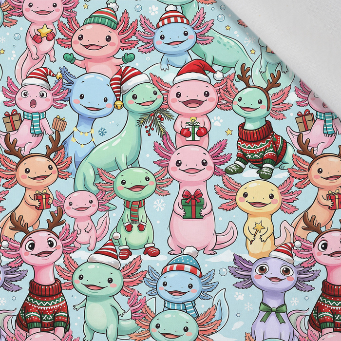 CHRISTMAS AXOLOTL - viscose woven fabric