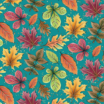 COLORFUL LEAVES MIX / emerald (GLITTER AUTUMN) - looped knit fabric