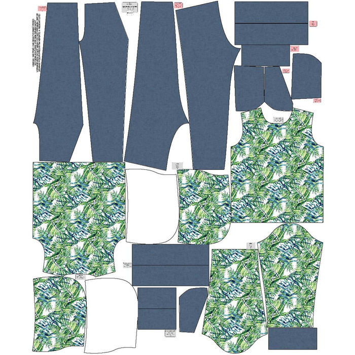 Children's tracksuit (OSLO) - MINI LEAVES AND INSECTS PAT. 6 (TROPICAL NATURE) / white - looped knit fabric