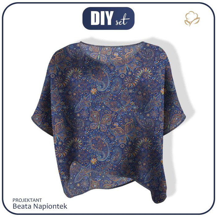 ZWIEWNA BLUZKA OVERSIZE "ELENA" - MOTYLKI ETNO - zestaw do uszycia