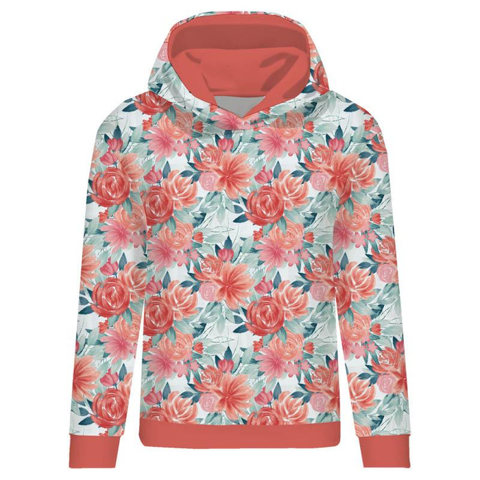 BLUZA DAMSKA (POLA) CLASSIC Z KAPTUREM - RÓŻE I PIWONIE wz. 2 -  dzianina pętelkowa - S