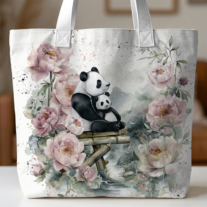 PANDA FAMILY - Panel (75cm x 80cm) SINGLE JERSEY PANEL