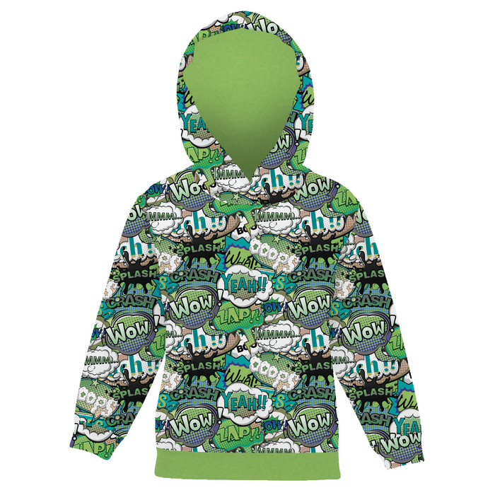 KID'S HOODIE (ALEX) - COMIC BOOK (green - blue) - looped knit fabric (98/104)