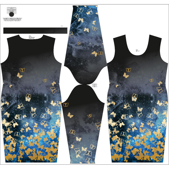 PENCIL DRESS (ALISA) - BUTTERFLIES / gold - sewing set XXL