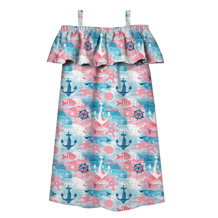 Bardot neckline dress (LILI) - MARINE WZ. 5 - sewing set - 134-140