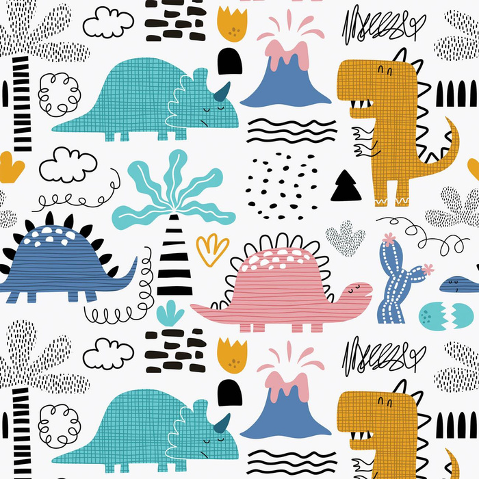 PAINTED DINOSAURS PAT. 2 - looped knit fabric