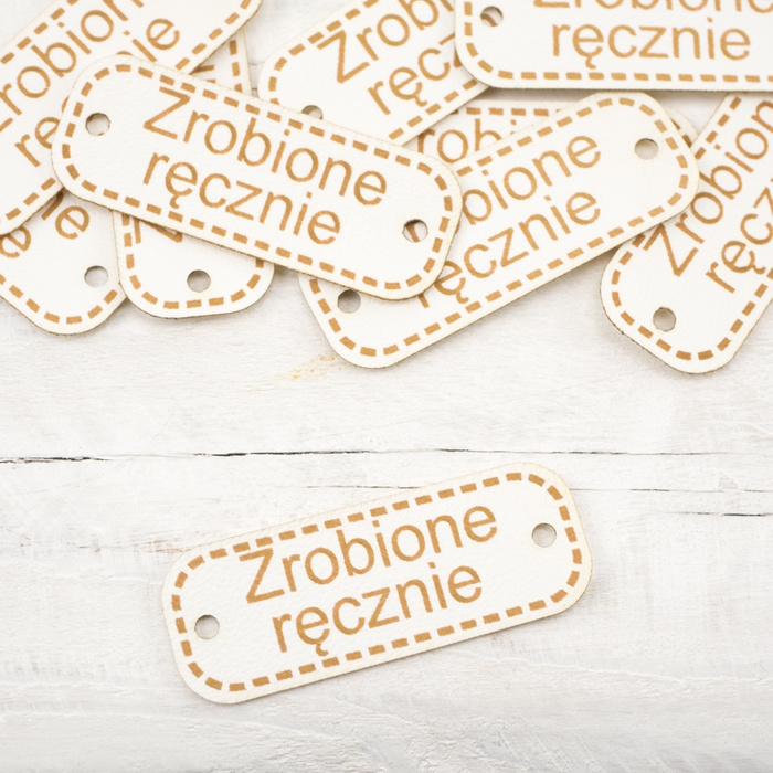 Cedulka z eko kůže "Zrobione ręcznie" - vanilka