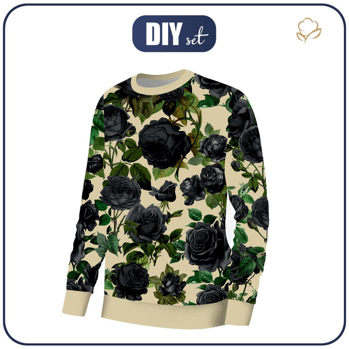 BASIC DAMEN SWEATSHIRT (HANA) - SCHWARZE ROSEN - Sommersweat ITY - XL