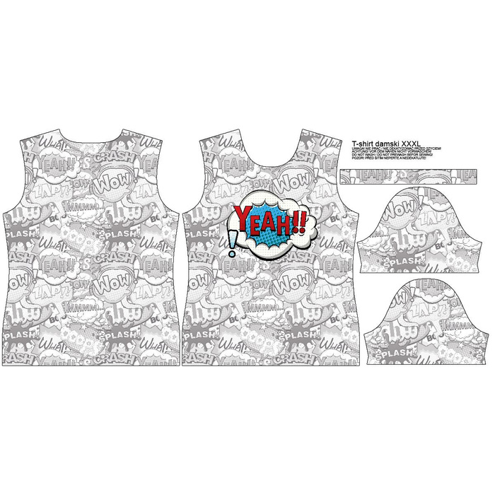 DAMEN T-SHIRT - COMICS / yeah (blau - rot) - Single Jersey XXL