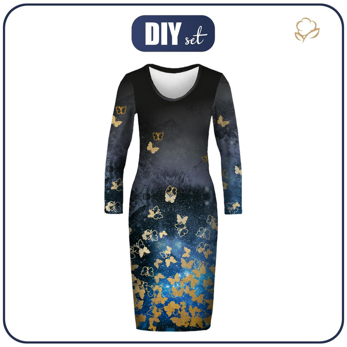 PENCIL DRESS (ALISA) - BUTTERFLIES / gold - sewing set M