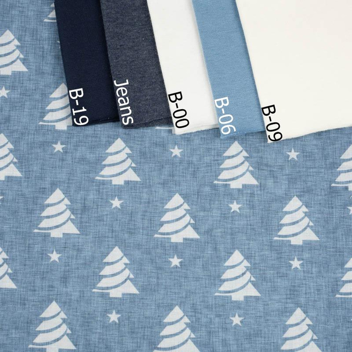 CHRISTMAS TREES WITH STARS / ACID WASH - blue - Cotton woven fabric