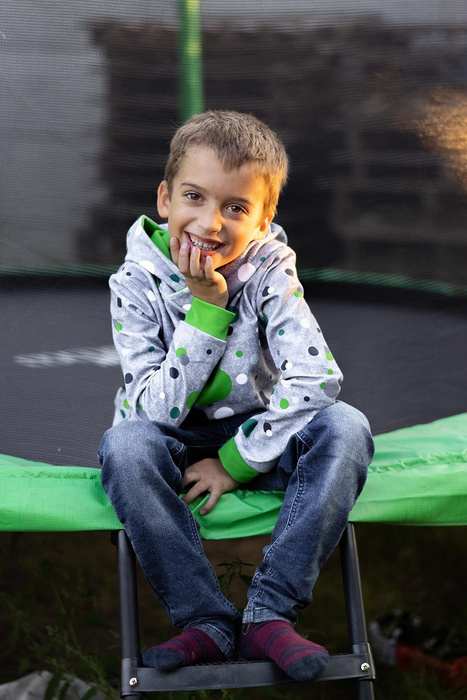 KID'S HOODIE - PLANETS / white - looped knit fabric (122/128)