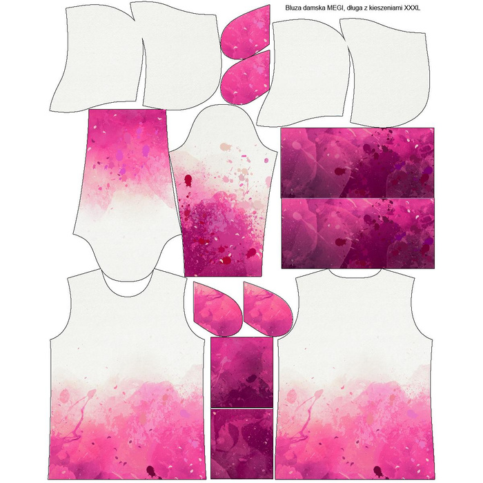 LONG WOMEN’S HOODIE - SPECKS (fuchsia) - looped knit fabric - S