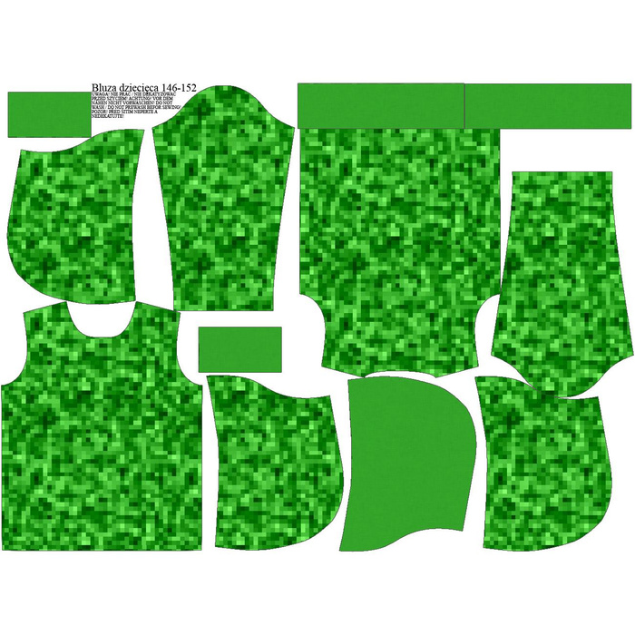 KID'S HOODIE (ALEX) - PIXELS pat. 2 / green - looped knit fabric (134/140)