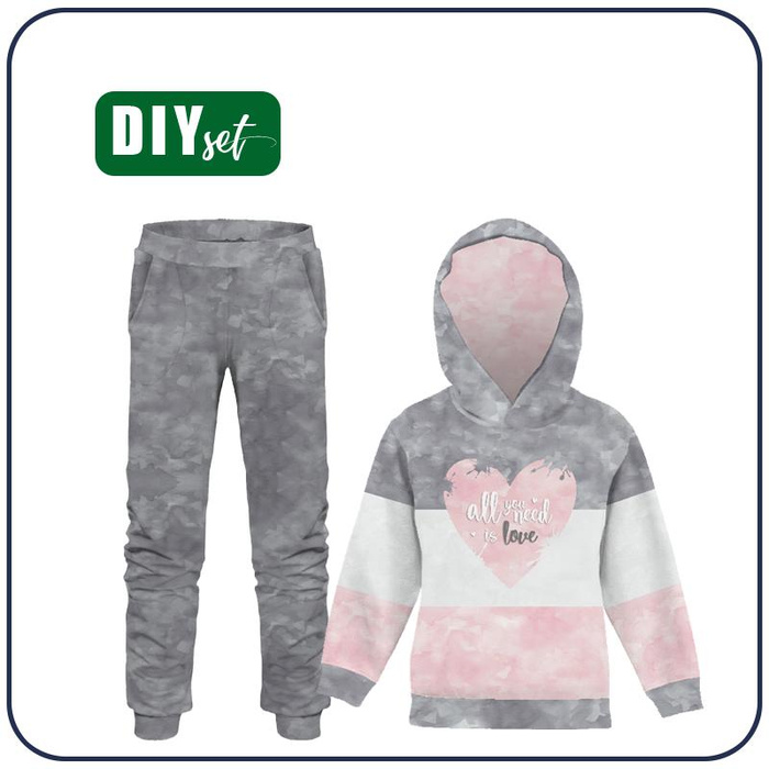 Children's tracksuit (OSLO) - ALL YOU NEED IS LOVE / STRIPES - looped knit fabric (98/104)